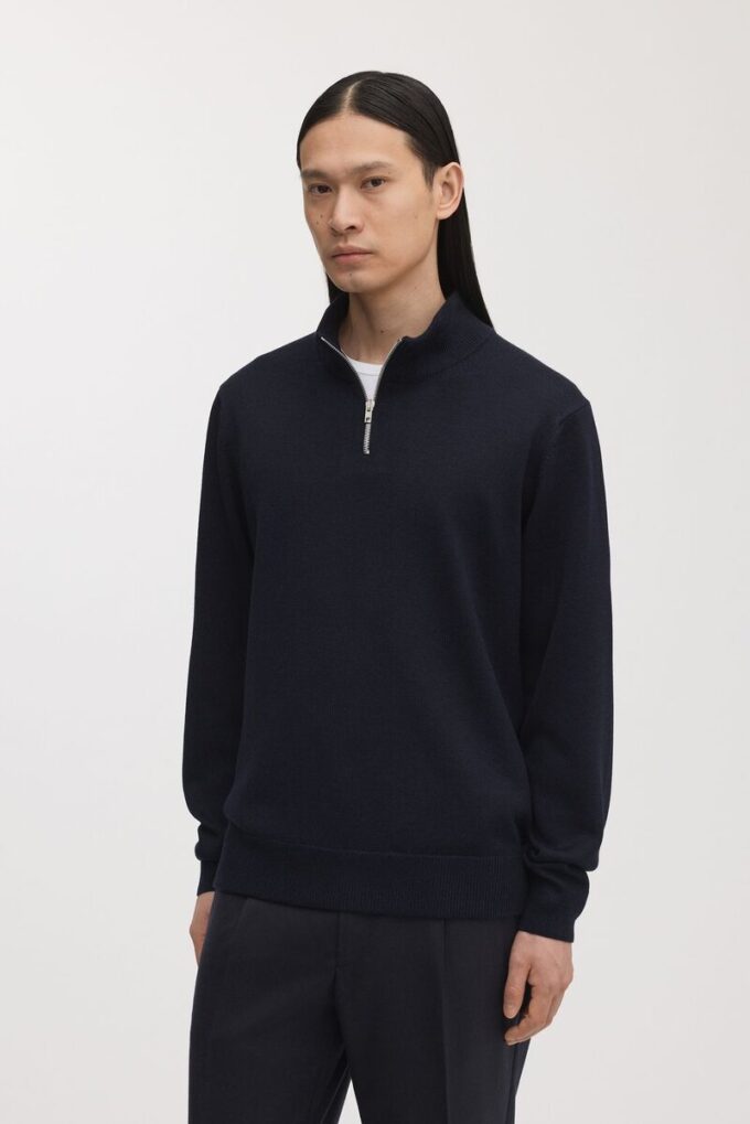 Der Merino-Pullover mit halbem Reißverschluss Der Merino-Pullover mit halbem Reißverschluss