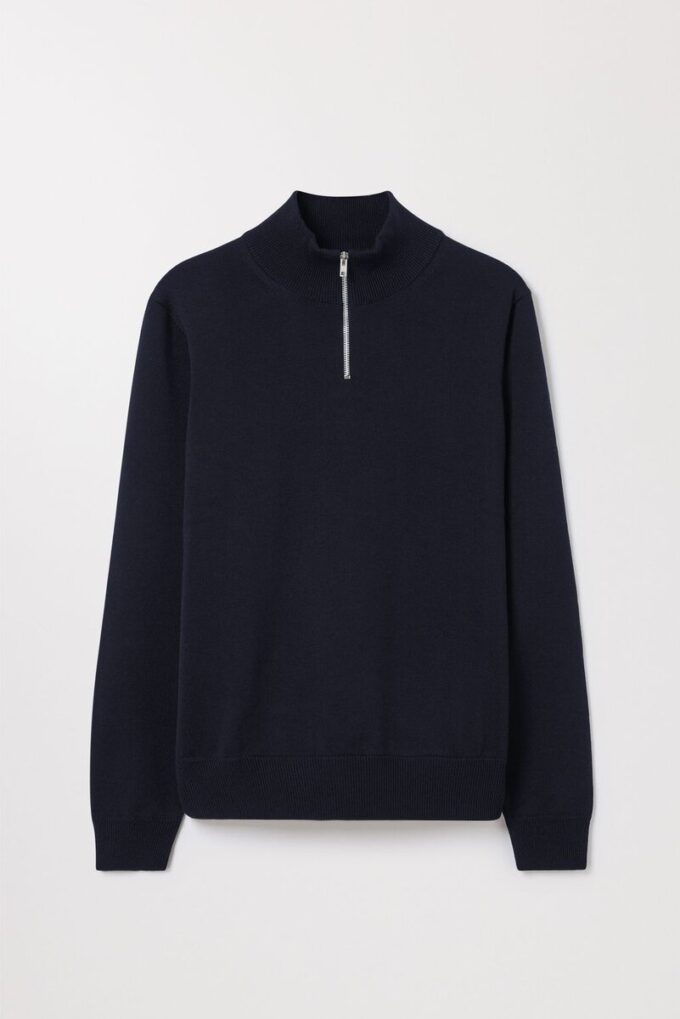 Der Merino-Pullover mit halbem Reißverschluss Der Merino-Pullover mit halbem Reißverschluss